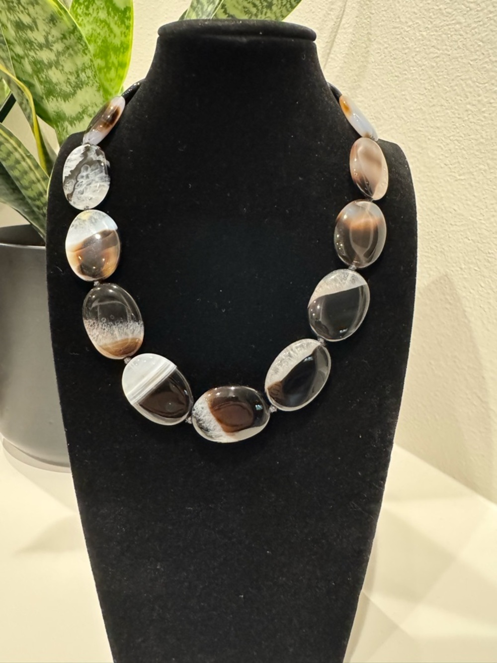 Simon Sebbag Banded Agate Necklace with Prominent Ring Clasp